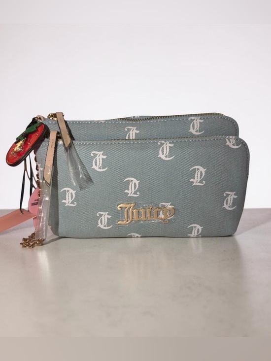 Juicy Couture Handbags - Juicy Couture Powder Blue Logo Double Zip Wristlet with Gold Hardware